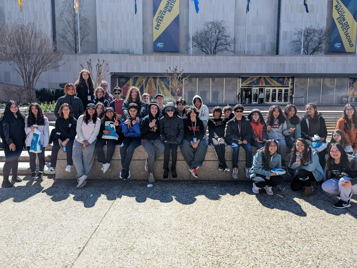 A Landmark student group outside the National Museum of American History in Washington, DC