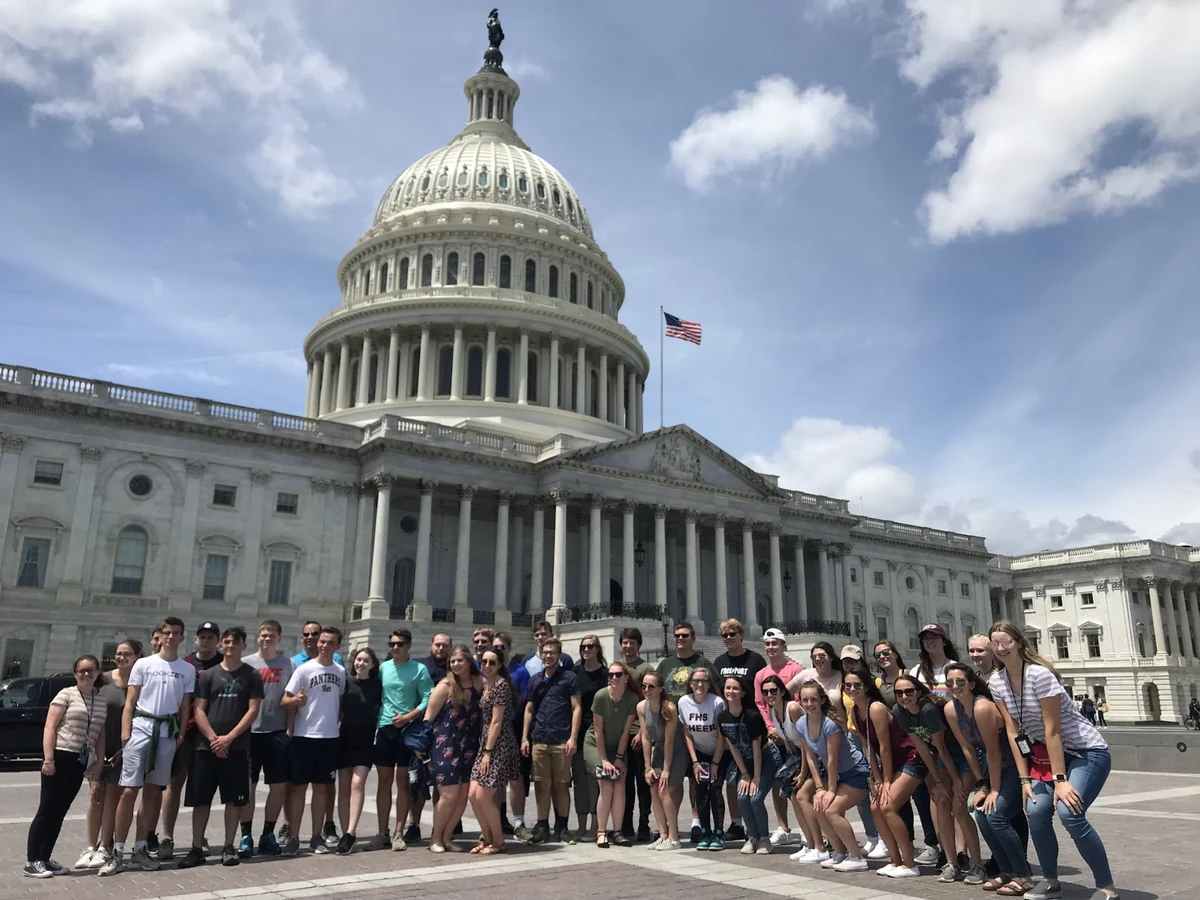 A Landmark student group on the plaza in front of the United States Capitol in Washington, DC