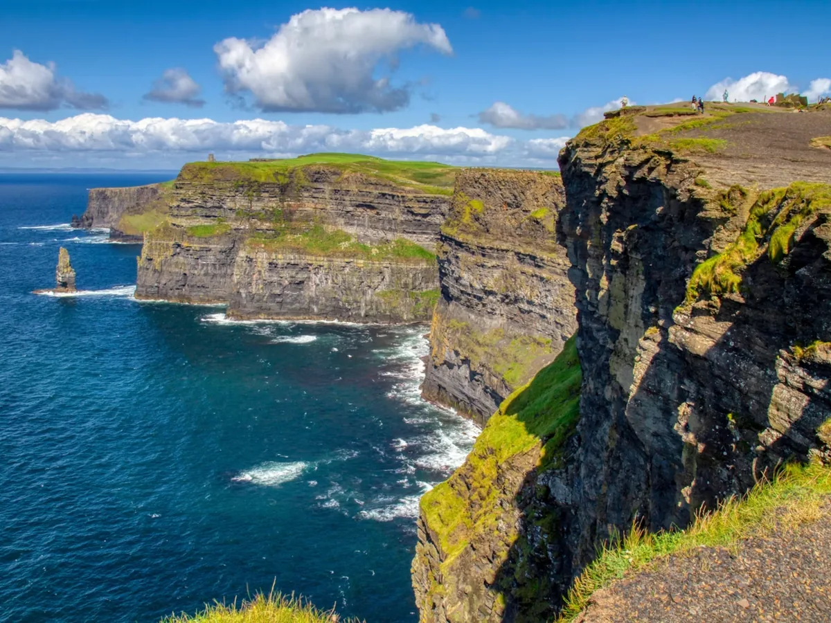 The Cliffs of Moher rising above the Atlantic on the west coast of Ireland, with O’Brien’s Tower on the headland