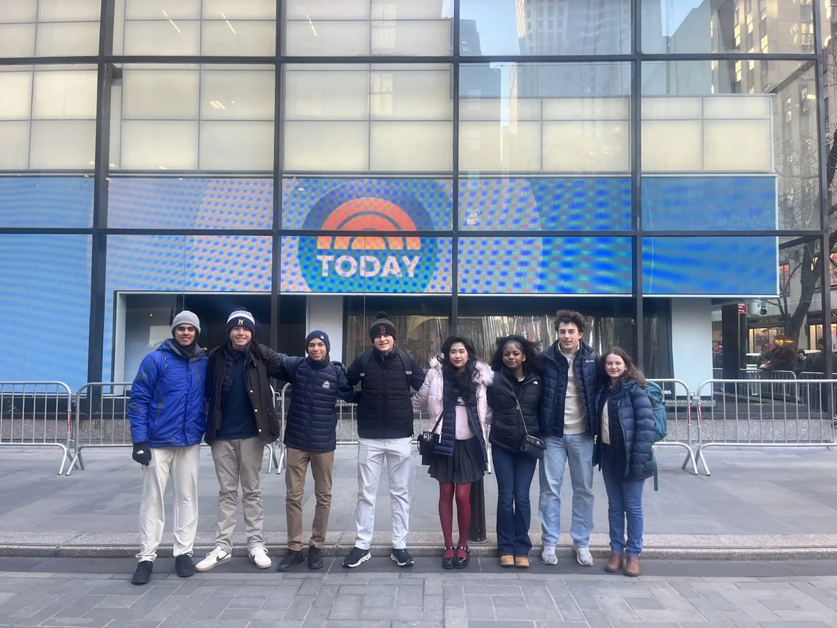 Landmark students outside the TODAY show studio at Rockefeller Plaza in New York City on a winter morning