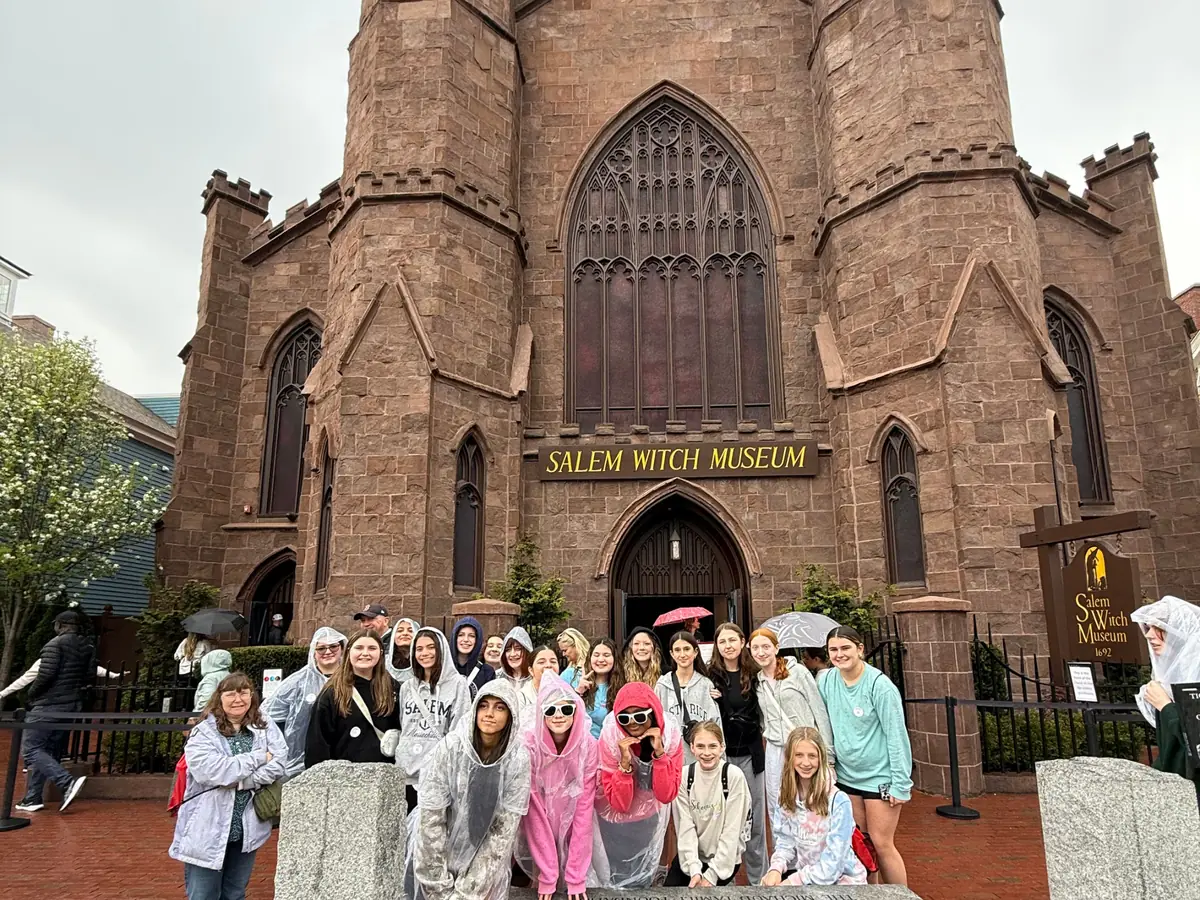 A Landmark student group outside the Salem Witch Museum in Salem, Massachusetts