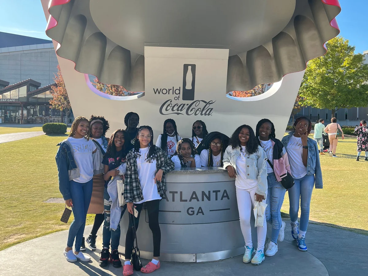 A Landmark student group photographed outside the World of Coca-Cola in Atlanta, Georgia