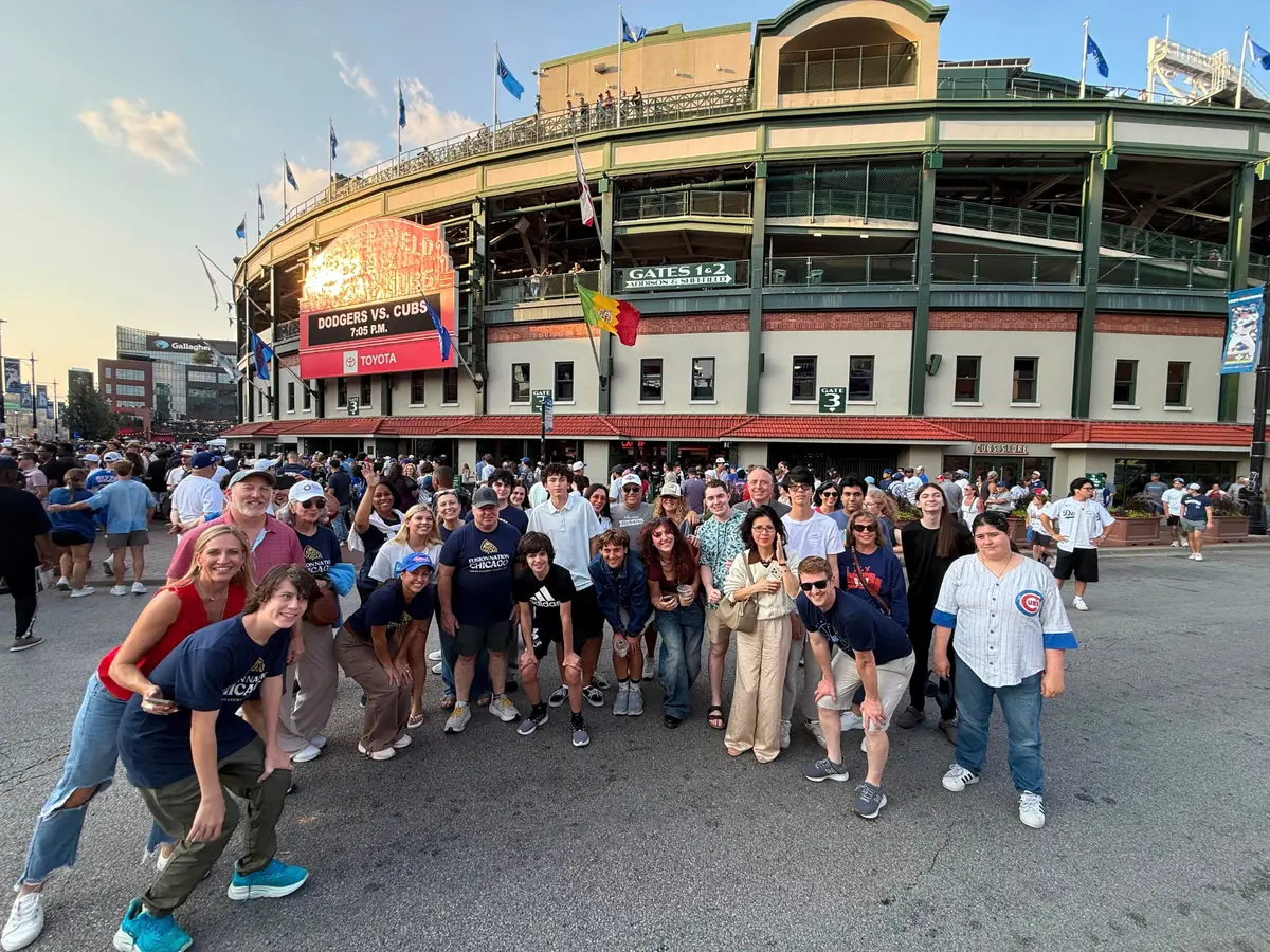 A Landmark group outside Wrigley Field in Chicago before an evening game