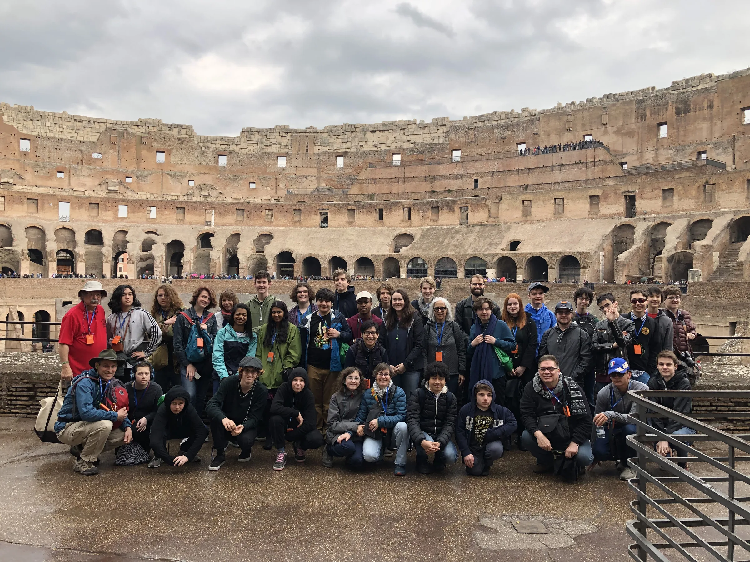 A Landmark student group inside the Colosseum in Rome, Italy
