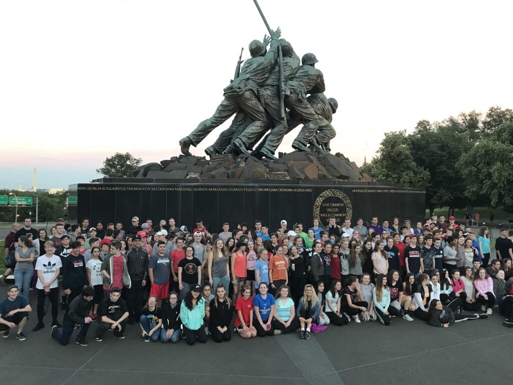 Large student group at Iwo Jima in Washington DC