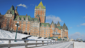 chateau frontenac in morning sun winter