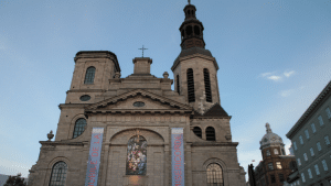 Notre Dame Basilica-Cathedral in Quebec city at dusk