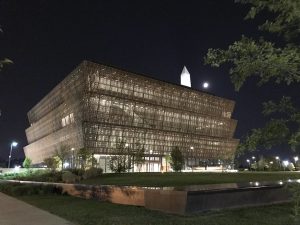 National Museum of African American History and Culture at night D.C.