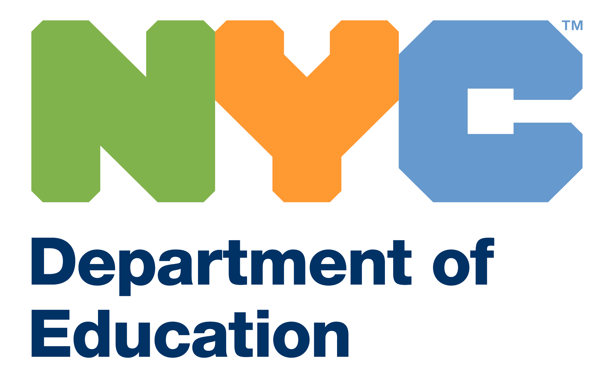 Logo of the NYC Department of Education, with "NYC" in large green, orange, and blue letters above bold dark blue text that reads "Department of Education" on a light background, highlighting its accreditations & certifications.
