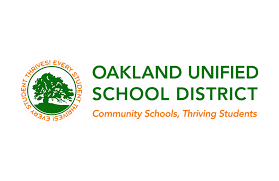 Logo for Oakland Unified School District featuring a green tree in a circle, with “Every Student Thrives!” and text reading "Oakland Unified School District, Community Schools, Thriving Students." Accreditations & Certifications highlighted.